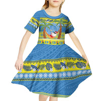 Palau Christmas Kid Short Sleeve Dress Chilling Santa Ungil Kurismas - Polynesian Pride