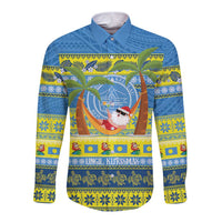 Palau Christmas Long Sleeve Button Shirt Chilling Santa Ungil Kurismas - Polynesian Pride