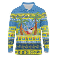 Palau Christmas Long Sleeve Polo Shirt Chilling Santa Ungil Kurismas - Polynesian Pride