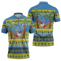 Palau Christmas Zipper Polo Shirt Chilling Santa Ungil Kurismas - Polynesian Pride