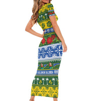 Solomon Islands Christmas Family Matching Short Sleeve Bodycon Dress and Hawaiian Shirt The Solomons Melanesian Meri Krismas - Polynesian Pride