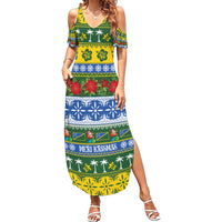 Solomon Islands Christmas Family Matching Summer Maxi Dress and Hawaiian Shirt The Solomons Melanesian Meri Krismas - Polynesian Pride