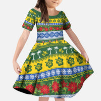 Solomon Islands Christmas Kid Short Sleeve Dress The Solomons Melanesian Meri Krismas LT14 KID Green - Polynesian Pride