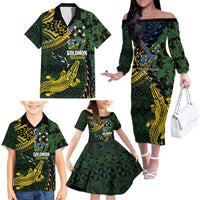 Solomon Islands Family Matching Off The Shoulder Long Sleeve Dress and Hawaiian Shirt 677 Proud Crocodile Melanesian Pattern - Polynesian Pride