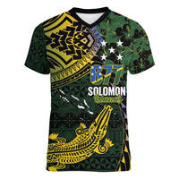 Solomon Islands Women V-Neck T-Shirt 677 Proud Crocodile Melanesian Pattern - Polynesian Pride