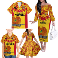 Custom Papua New Guinea Rugby Family Matching Off Shoulder Long Sleeve Dress and Hawaiian Shirt 2023 Go Kumuls Pacific Dynamic Style LT14 - Polynesian Pride