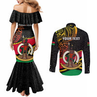 Personalised Vanuatu Unity Day Couples Matching Mermaid Dress and Long Sleeve Button Shirt 29 November Coat Of Arms With Flag Style LT14 - Polynesian Pride