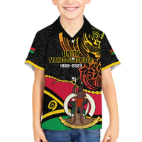 Personalised Vanuatu Unity Day Family Matching Off Shoulder Maxi Dress and Hawaiian Shirt 29 November Coat Of Arms With Flag Style LT14 Son's Shirt Black - Polynesian Pride