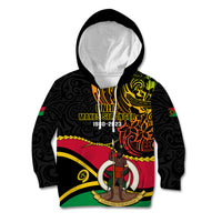 Personalised Vanuatu Unity Day Kid Hoodie 29 November Coat Of Arms With Flag Style LT14 Hoodie Black - Polynesian Pride