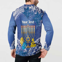 Personalised Hanukkah Jewish Festival Button Sweatshirt It's Lit - Polynesian Pattern
