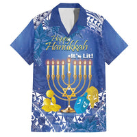 Personalised Hanukkah Jewish Festival Family Matching Summer Maxi Dress and Hawaiian Shirt It's Lit - Polynesian Pattern LT14 Dad's Shirt - Short Sleeve Blue - Polynesian Pride