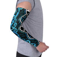 Turquoise Aotearoa Arm Sleeves Taniko Motifs With Paua Shell Kowhaiwhai - Polynesian Pride
