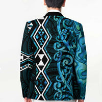 Turquoise Aotearoa Blazer Taniko Motifs With Paua Shell Kowhaiwhai - Polynesian Pride