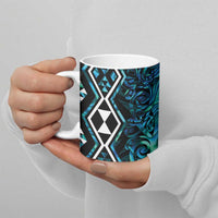 Turquoise Aotearoa Ceramic Mug Taniko Motifs With Paua Shell Kowhaiwhai - Polynesian Pride