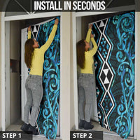 Turquoise Aotearoa Door Cover Taniko Motifs With Paua Shell Kowhaiwhai - Polynesian Pride