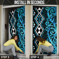 Turquoise Aotearoa Door Cover Taniko Motifs With Paua Shell Kowhaiwhai - Polynesian Pride