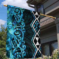 Turquoise Aotearoa Garden Flag Taniko Motifs With Paua Shell Kowhaiwhai