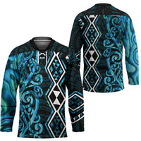 Turquoise Aotearoa Hockey Jersey Taniko Motifs With Paua Shell Kowhaiwhai - Polynesian Pride