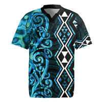 Turquoise Aotearoa Rugby Jersey Taniko Motifs With Paua Shell Kowhaiwhai
