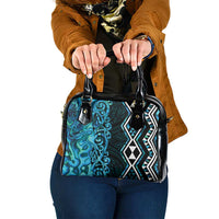 Turquoise Aotearoa Shoulder Handbag Taniko Motifs With Paua Shell Kowhaiwhai LT14 One Size Turquoise - Polynesian Pride