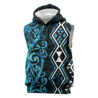 Turquoise Aotearoa Sleeveless Hoodie Taniko Motifs With Paua Shell Kowhaiwhai LT14 Turquoise - Polynesian Pride