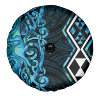 Turquoise Aotearoa Spare Tire Cover Taniko Motifs With Paua Shell Kowhaiwhai
