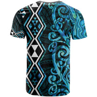 Turquoise Aotearoa T Shirt Taniko Motifs With Paua Shell Kowhaiwhai LT14 - Polynesian Pride