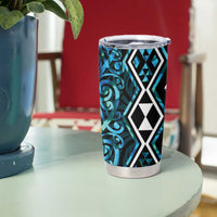 Turquoise Aotearoa Tumbler Cup Taniko Motifs With Paua Shell Kowhaiwhai