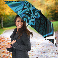 Turquoise Aotearoa Umbrella Taniko Motifs With Paua Shell Kowhaiwhai - Polynesian Pride