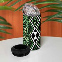 Green Aotearoa 4 in 1 Can Cooler Tumbler Taniko Motifs With Paua Shell Kowhaiwhai