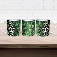 Green Aotearoa Ceramic Mug Taniko Motifs With Paua Shell Kowhaiwhai - Polynesian Pride