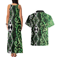 Green Aotearoa Couples Matching Tank Maxi Dress and Hawaiian Shirt Taniko Motifs With Paua Shell Kowhaiwhai