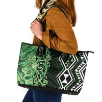 Green Aotearoa Leather Tote Bag Taniko Motifs With Paua Shell Kowhaiwhai