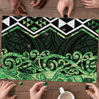 Green Aotearoa Puzzle Taniko Motifs With Paua Shell Kowhaiwhai - Polynesian Pride