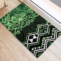Green Aotearoa Rubber Doormat Taniko Motifs With Paua Shell Kowhaiwhai