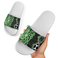 Green Aotearoa Slide Sandals Taniko Motifs With Paua Shell Kowhaiwhai - Polynesian Pride