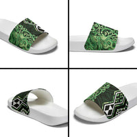 Green Aotearoa Slide Sandals Taniko Motifs With Paua Shell Kowhaiwhai - Polynesian Pride