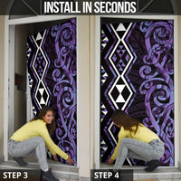 Purple Aotearoa Door Cover Taniko Motifs With Paua Shell Kowhaiwhai - Polynesian Pride