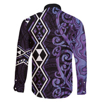 Purple Aotearoa Family Matching Puletasi and Hawaiian Shirt Taniko Motifs With Paua Shell Kowhaiwhai