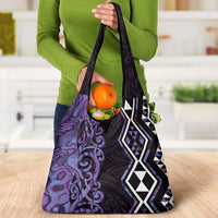 Purple Aotearoa Grocery Bag Taniko Motifs With Paua Shell Kowhaiwhai