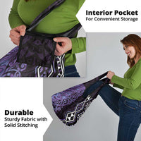 Purple Aotearoa Grocery Bag Taniko Motifs With Paua Shell Kowhaiwhai