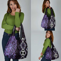 Purple Aotearoa Grocery Bag Taniko Motifs With Paua Shell Kowhaiwhai