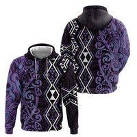 Purple Aotearoa Hoodie Taniko Motifs With Paua Shell Kowhaiwhai