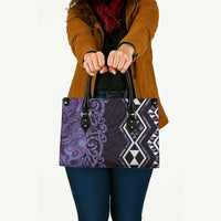 Purple Aotearoa Leather Bag Taniko Motifs With Paua Shell Kowhaiwhai - Polynesian Pride
