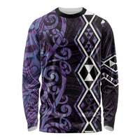Purple Aotearoa Long Sleeve Shirt Taniko Motifs With Paua Shell Kowhaiwhai