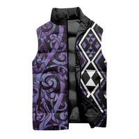 Purple Aotearoa Sleeveless Puffer Jacket Taniko Motifs With Paua Shell Kowhaiwhai LT14 - Polynesian Pride