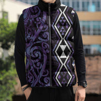 Purple Aotearoa Sleeveless Puffer Jacket Taniko Motifs With Paua Shell Kowhaiwhai LT14 - Polynesian Pride