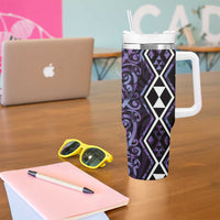 Purple Aotearoa Tumbler With Handle Taniko Motifs With Paua Shell Kowhaiwhai