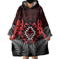 Aotearoa Kiwi Taniko Wearable Blanket Hoodie Silver Fern With Maori Koru Pattern