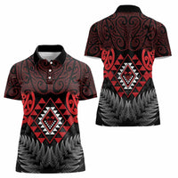 Aotearoa Kiwi Taniko Women Polo Shirt Silver Fern With Maori Koru Pattern